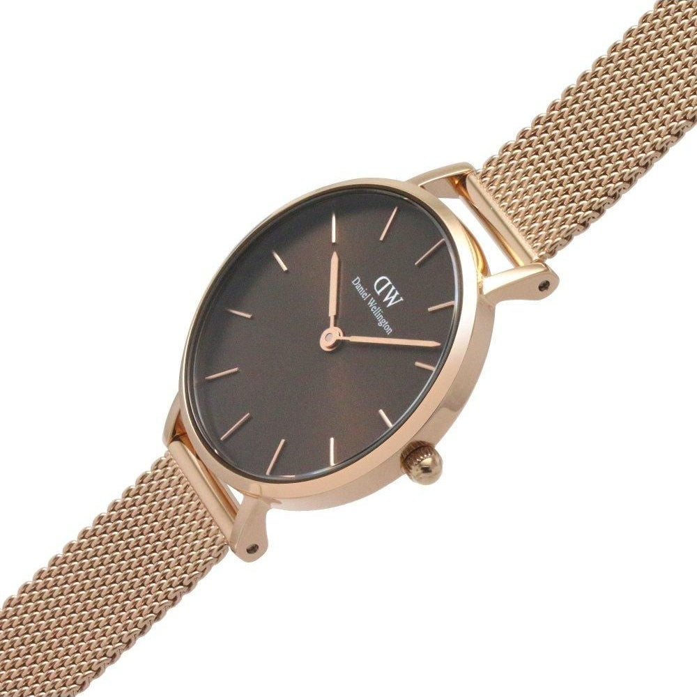 Shop Authentic Daniel Wellington Petite Amber Brown Dial Gold Mesh Strap Watch For Women - DW00100476 - Luxxuri