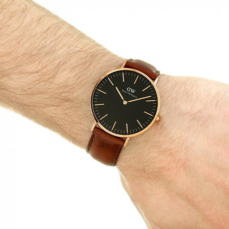 Shop Authentic Daniel Wellington Classic St Mawes Black Dial Brown Leather Strap Watch For Men - DW00100124 - Luxxuri