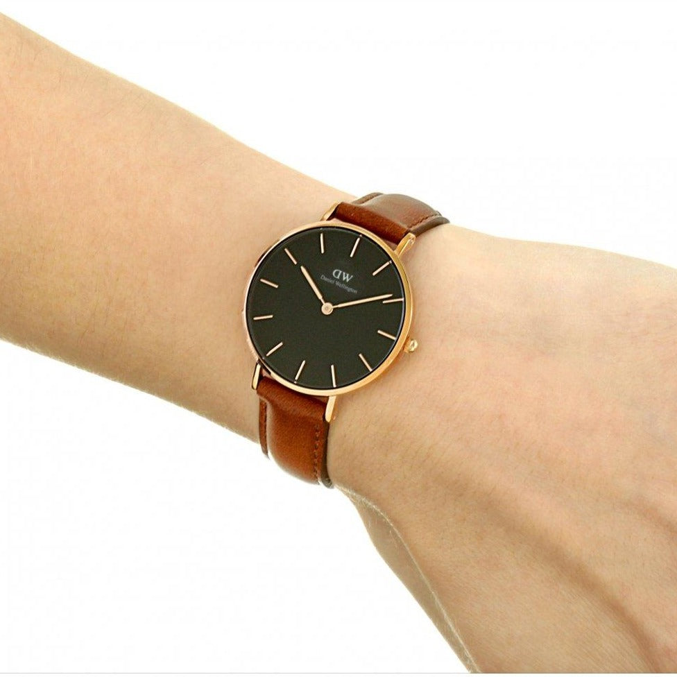Shop Authentic Daniel Wellington Petite St Mawes Black Dial Brown Leather Strap Watch For Women - DW00100169 - Luxxuri