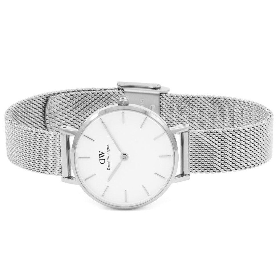 Shop Authentic Daniel Wellington Petite Sterling White Dial Silver Mesh Bracelet Watch For Women - DW00100220 - Luxxuri