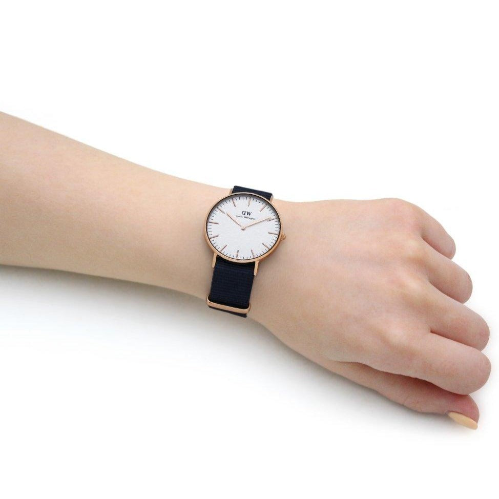 Daniel Wellington Classic Bayswater White Dial Navy Blue NATO Strap Watch For Women - DW00100279