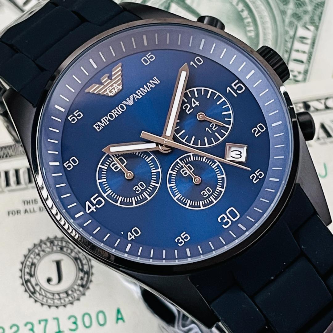 Shop Authentic Emporio Armani Sportivo Chronograph Blue Dial Black Strap Watch For Men - AR5921 - Luxxuri