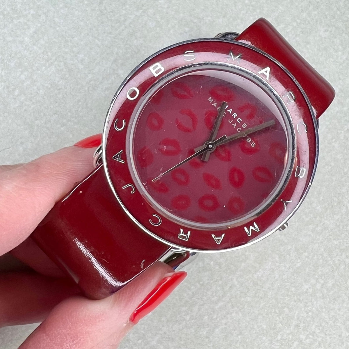Shop Authentic Marc Jacobs Amy Red Dial Burgundy Leather Strap Watch for Women - MBM1162 - Luxxuri