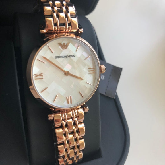 Shop Authentic Emporio Armani Mother of Pearl Dial Rose Gold Steel Strap Watch For Women - AR11110 - Luxxuri