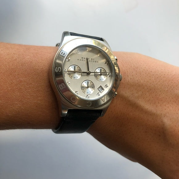 Shop Authentic Marc Jacobs Blade Chronograph White Dial Black Leather Strap Watch for Women - MBM1189 - Luxxuri