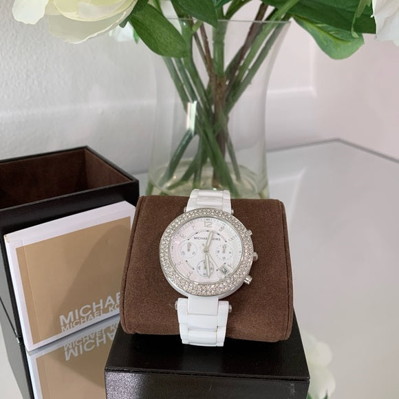 Shop Authentic Michael Kors Parker White Dial White Ceramic Strap Watch for Women - MK5654 - Luxxuri