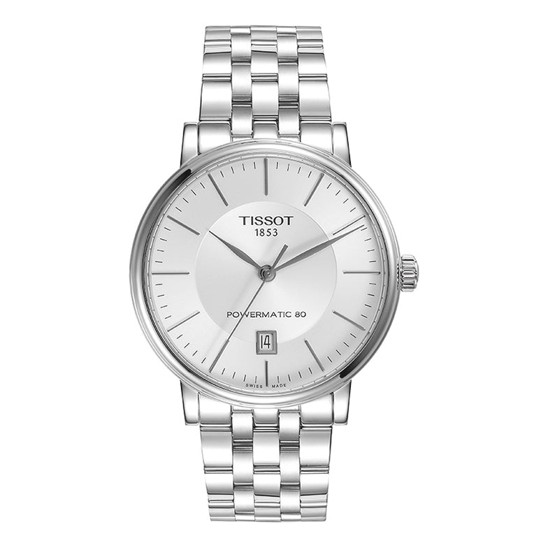 Shop Authentic Tissot T Classic Carson Premium Powermatic 80 White Dial Silver Steel Strap Watch For Men - T122.407.11.031.00 - Luxxuri