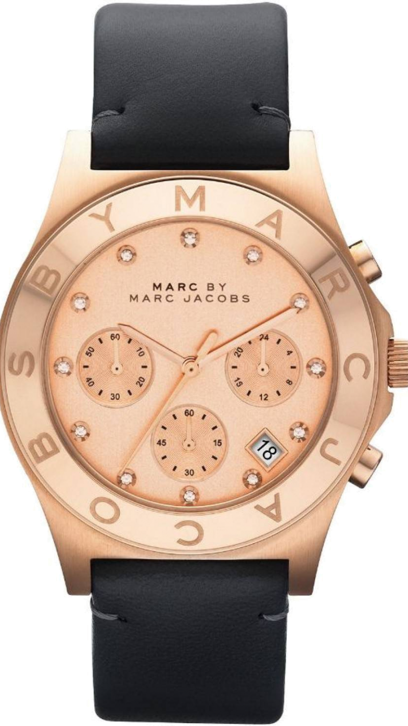 Shop Authentic Marc Jacobs Blade Chronograph Rose Gold Dial Black Leather Strap Watch for Women - MBM1188 - Luxxuri