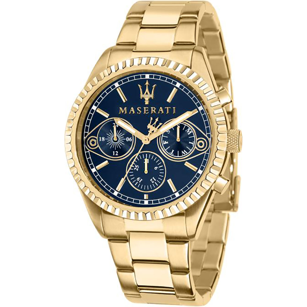 Shop Authentic Maserati Competizione Chronograph Blue Dial Gold Steel Strap Watch For Men - R8853100026 - Luxxuri