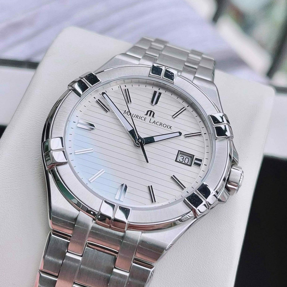 Shop Authentic Maurice Lacroix Aikon Date White Dial Silver Steel Strap Watch for Men - AI1008-SS002-131-1 - Luxxuri
