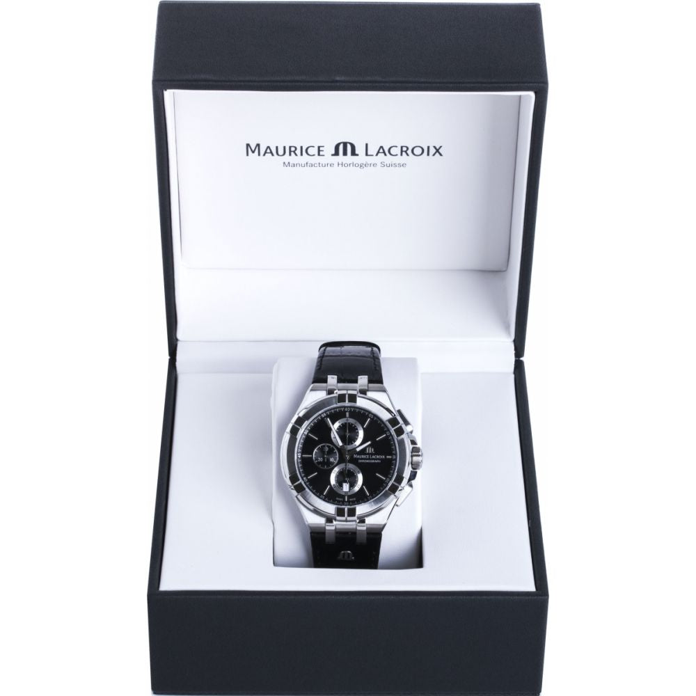 Shop Authentic Maurice Lacroix Aikon Chronograph Black Dial Black Leather Strap Watch for Men - AI1018-SS001-330-1 - Luxxuri