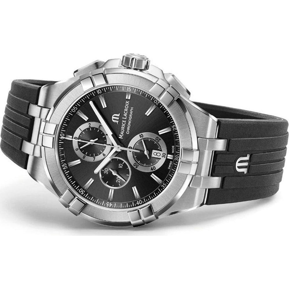 Shop Authentic Maurice Lacroix Aikon Chronograph Black Dial Black Leather Strap Watch for Men - AI1018-SS001-330-2 - Luxxuri