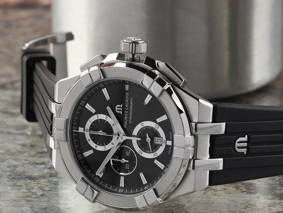Shop Authentic Maurice Lacroix Aikon Chronograph Black Dial Black Leather Strap Watch for Men - AI1018-SS001-330-2 - Luxxuri
