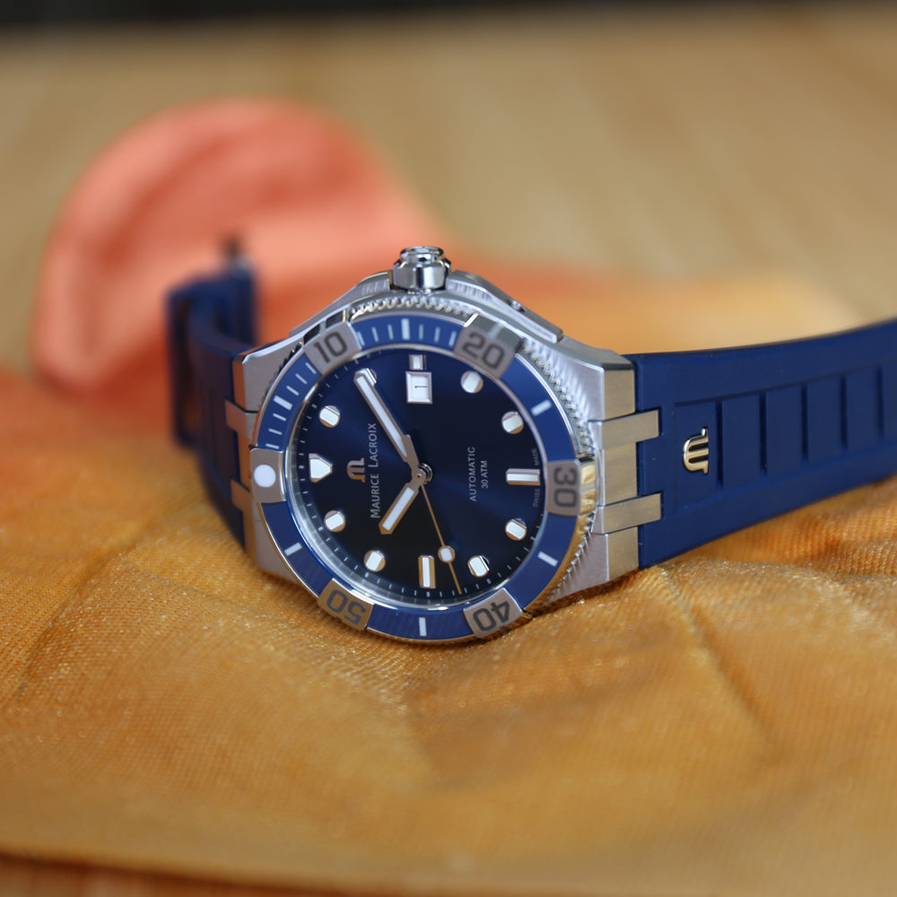 Shop Authentic Maurice Lacroix Aikon Venturer Blue Dial Blue Rubber Strap Watch for Men - AI6058-SS001-430-1 - Luxxuri