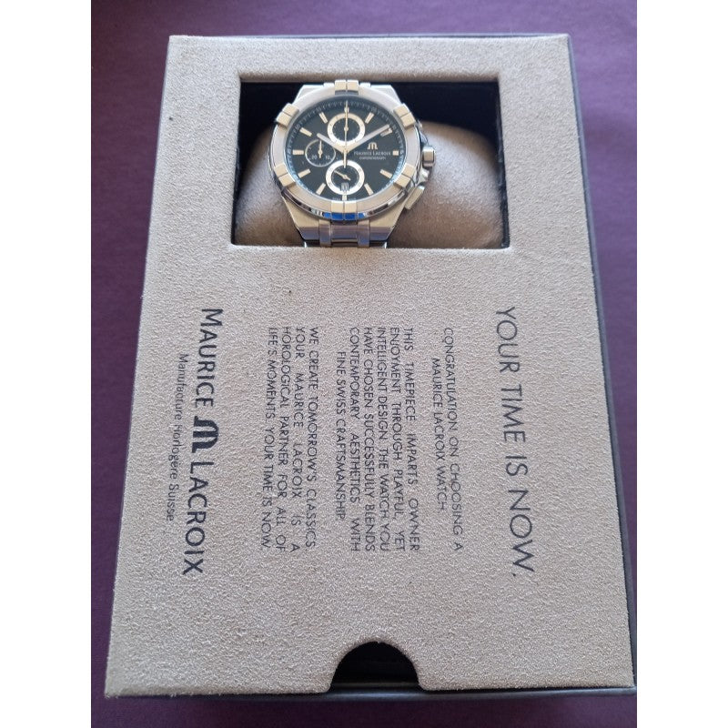 Shop Authentic Maurice Lacroix Aikon Chronograph Black Dial Silver Steel Strap Watch for Men - AI1018-SS002-330-1 - Luxxuri
