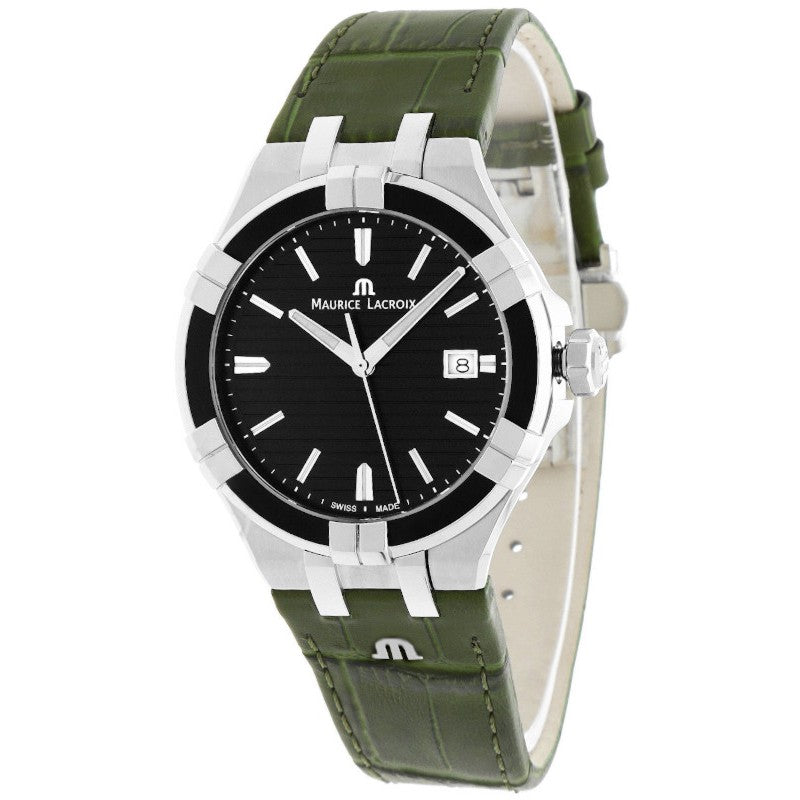 Shop Authentic Maurice Lacroix Aikon Quartz Black Dial Green Crocodile Leather Strap Watch for Men - AI1008-PVB21-330-1 - Luxxuri
