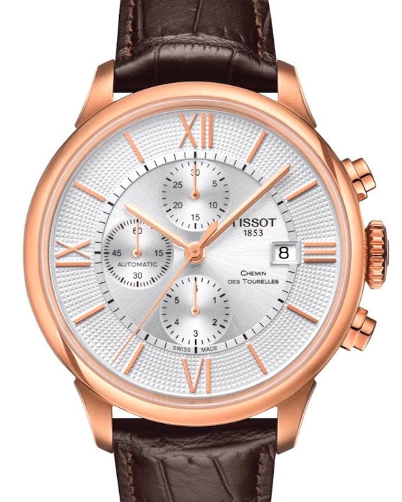 Shop Authentic Tissot Des Tourelles Chronograph Silver Dial Brown Leather Strap Watch For Men - T099.427.36.038.00 - Luxxuri