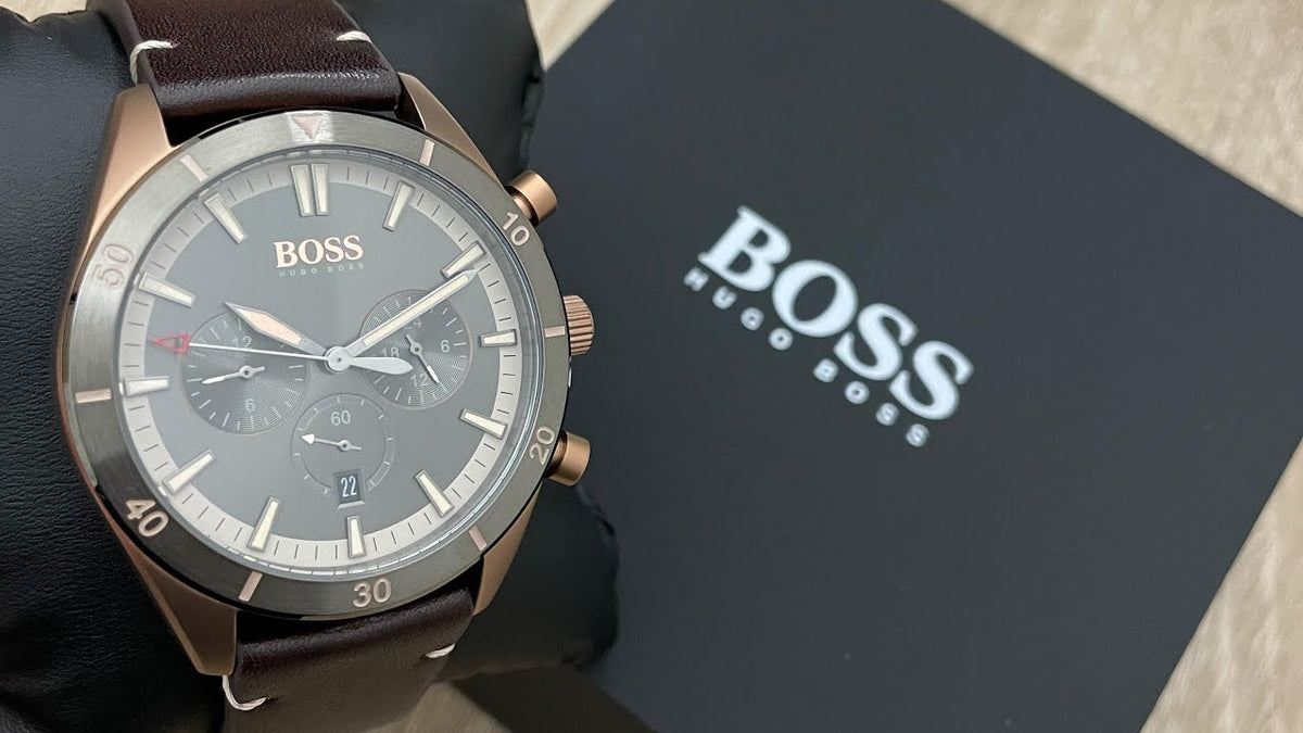 Shop Authentic Hugo Boss Grand Prix Grey Dial Brown Leather Strap Watch for Men - 1513476 - Luxxuri