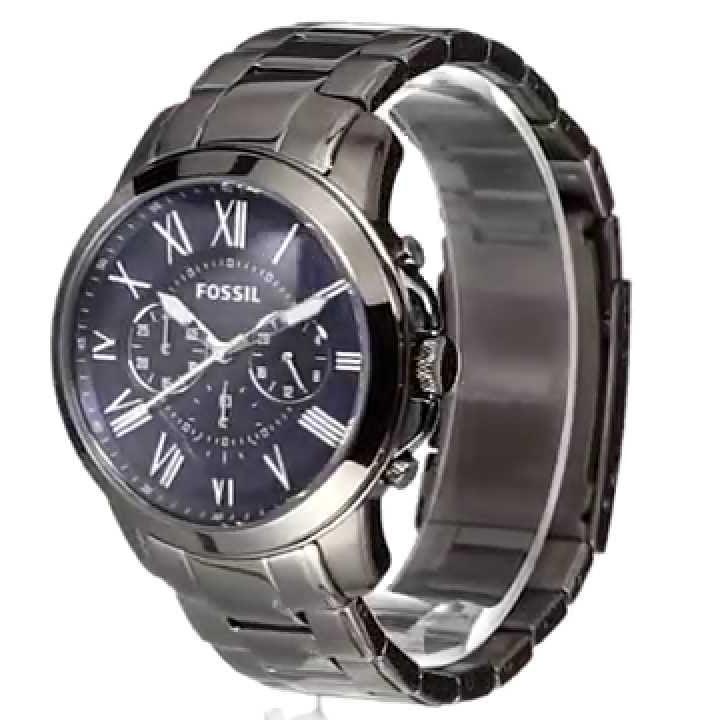 Fossil Grant Chronograph Blue Dial Grey Steel Strap Watch for Men - FS4831
