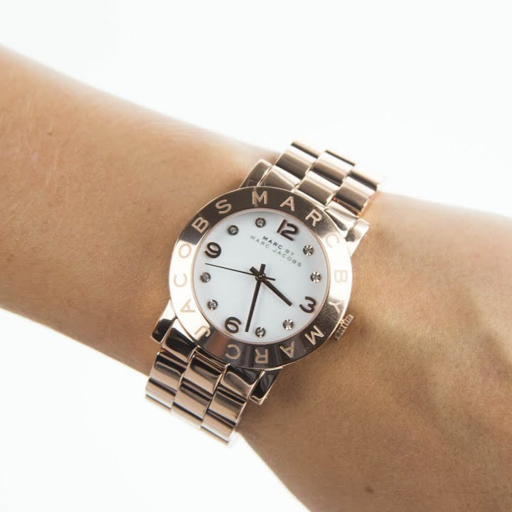 Shop Authentic Marc Jacobs Amy White Dial Rose Gold Steel Strap Watch for Women - MBM3077 - Luxxuri