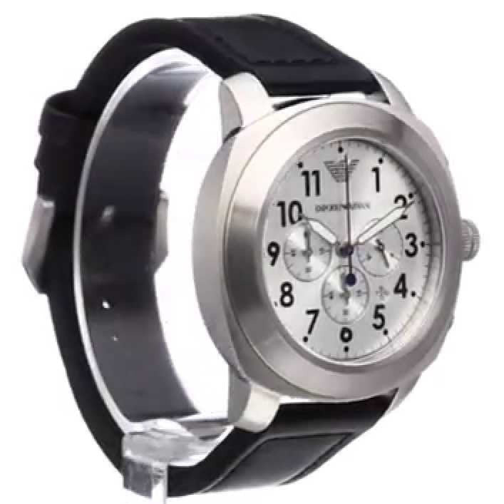 Shop Authentic Emporio Armani Sportivo Chronograph Silver Dial Black Leather Strap Watch For Men - AR6054 - Luxxuri