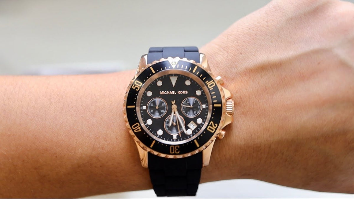 Shop Authentic Michael Kors Everest Chronograph Black Dial Black Silicone Strap Watch For Men - MK9055 - Luxxuri
