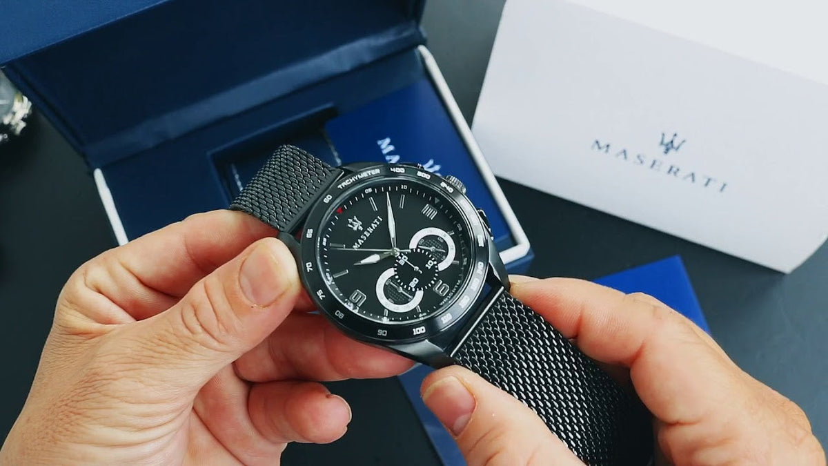 Maserati Traguardo Chronograph Black Dial Black Mesh Bracelet Watch For Men - R8873612031