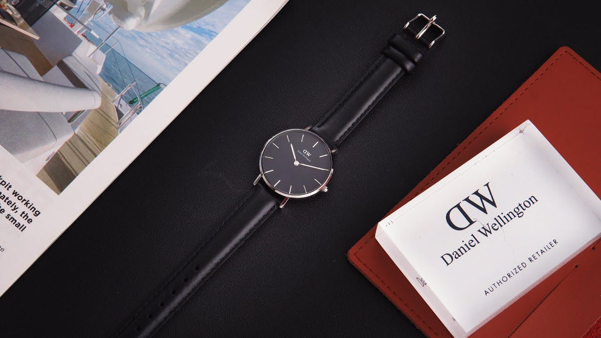 Shop Authentic Daniel Wellington Petite Sheffield Black Dial Black Leather Strap Watch For Women - DW00100180 - Luxxuri