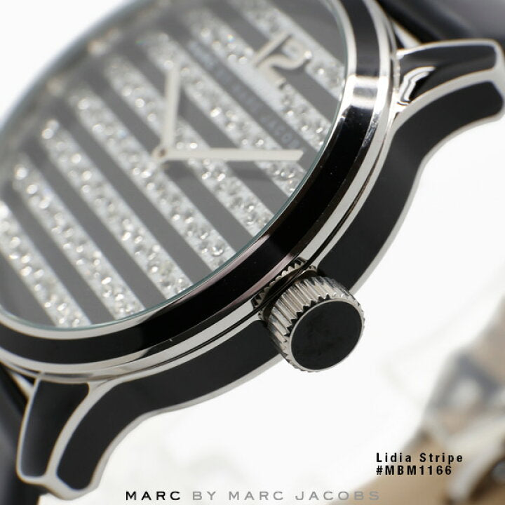 Shop Authentic Marc Jacobs Lidia Stripe Glitz Black Dial Black Leather Strap Watch for Women - MBM1166 - Luxxuri