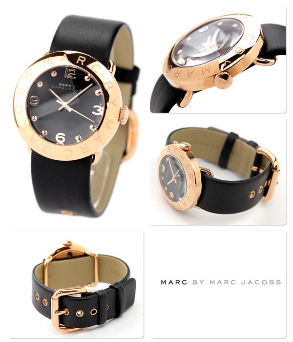 Shop Authentic Marc Jacobs Amy Black Dial Black Leather Strap Watch for Women - MBM1225 - Luxxuri