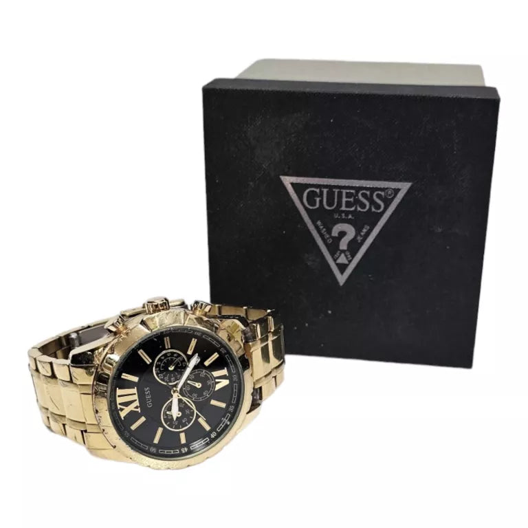 Shop Authentic Guess Optic Multifunction Black Dial Gold Steel Strap Watch for Men - W0193G1 - Luxxuri