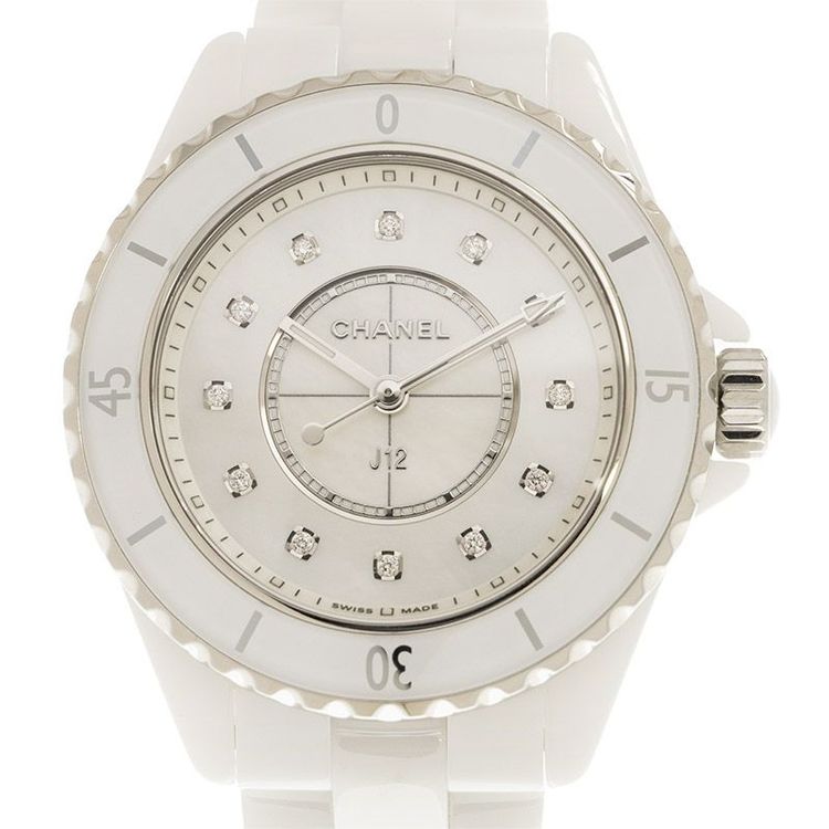 Shop Authentic Chanel J12 Diamonds Mother of Pearl White Dial White Steel Strap Watch for Women - J12 H5704 - Luxxuri