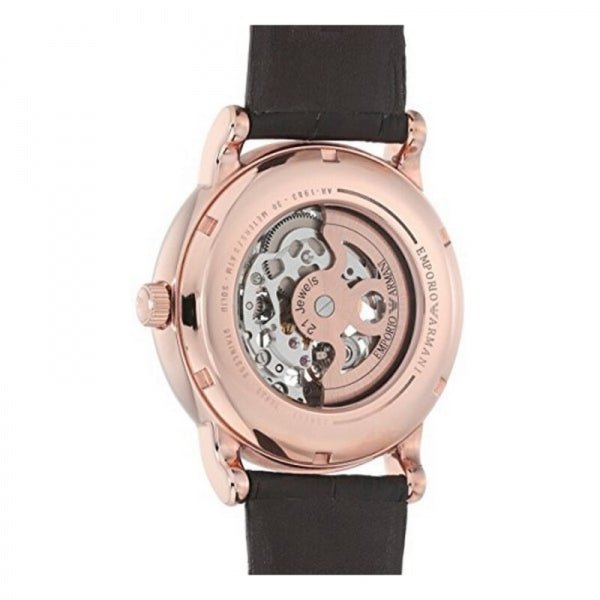 Shop Authentic Emporio Armani Meccanico Silver Skeleton Dial Brown Leather Strap Watch For Men - AR1983 - Luxxuri