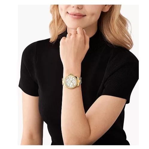 Shop Authentic Michael Kors Everest Three Hand Mother of Pearl White Dial Gold Steel Strap Watch For Women - MK7401 - Luxxuri