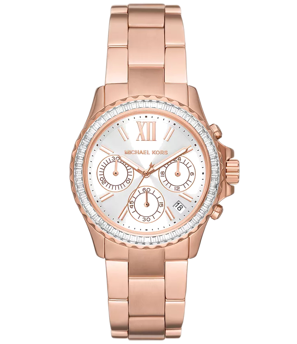 Shop Authentic Michael Kors Everest Chronograph Silver Dial Rose Gold Steel Strap Watch For Women - MK7213 - Luxxuri