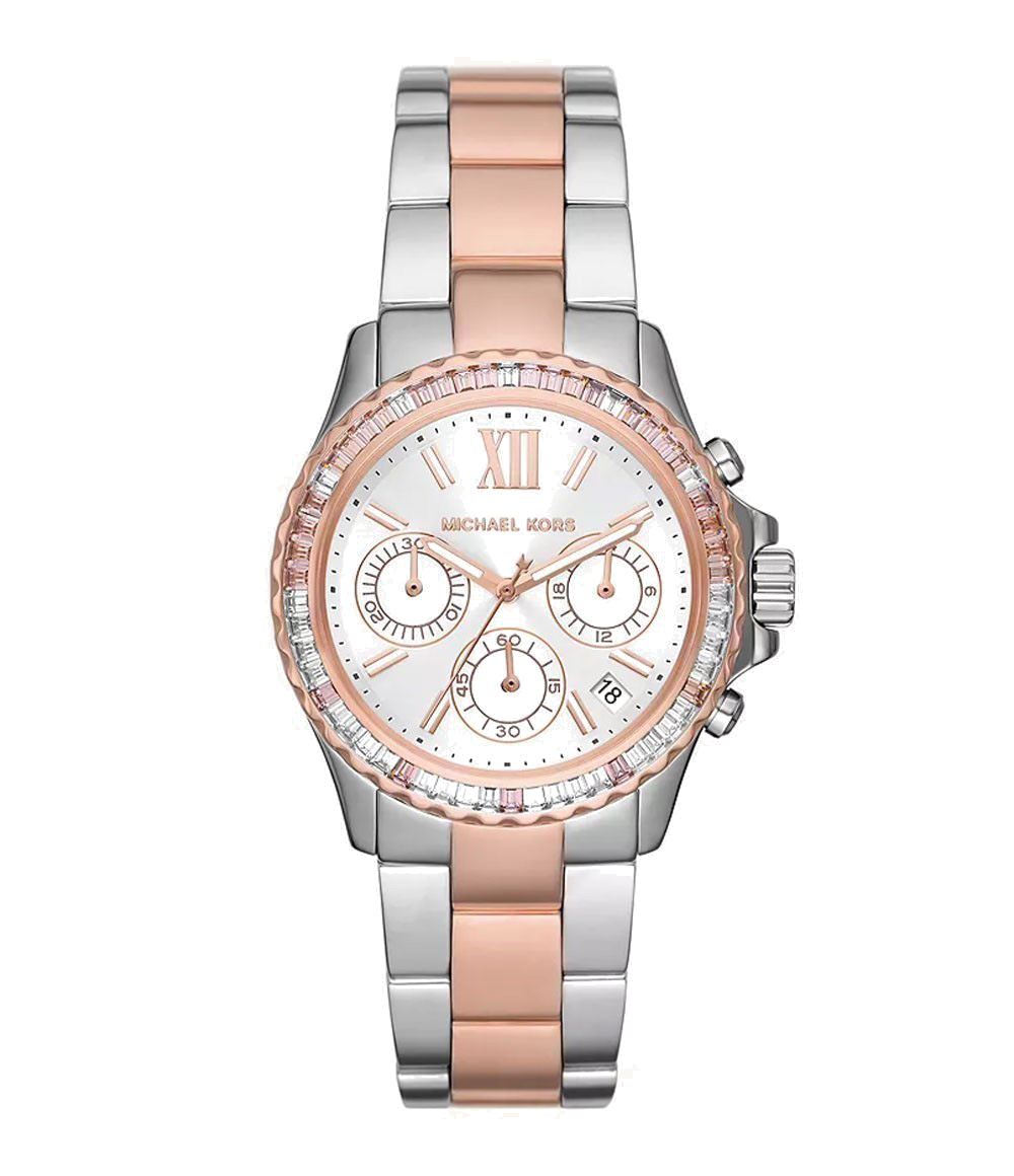 Shop Authentic Michael Kors Everest Chronograph White Dial Two Tone Steel Strap Watch For Women - MK7214 - Luxxuri