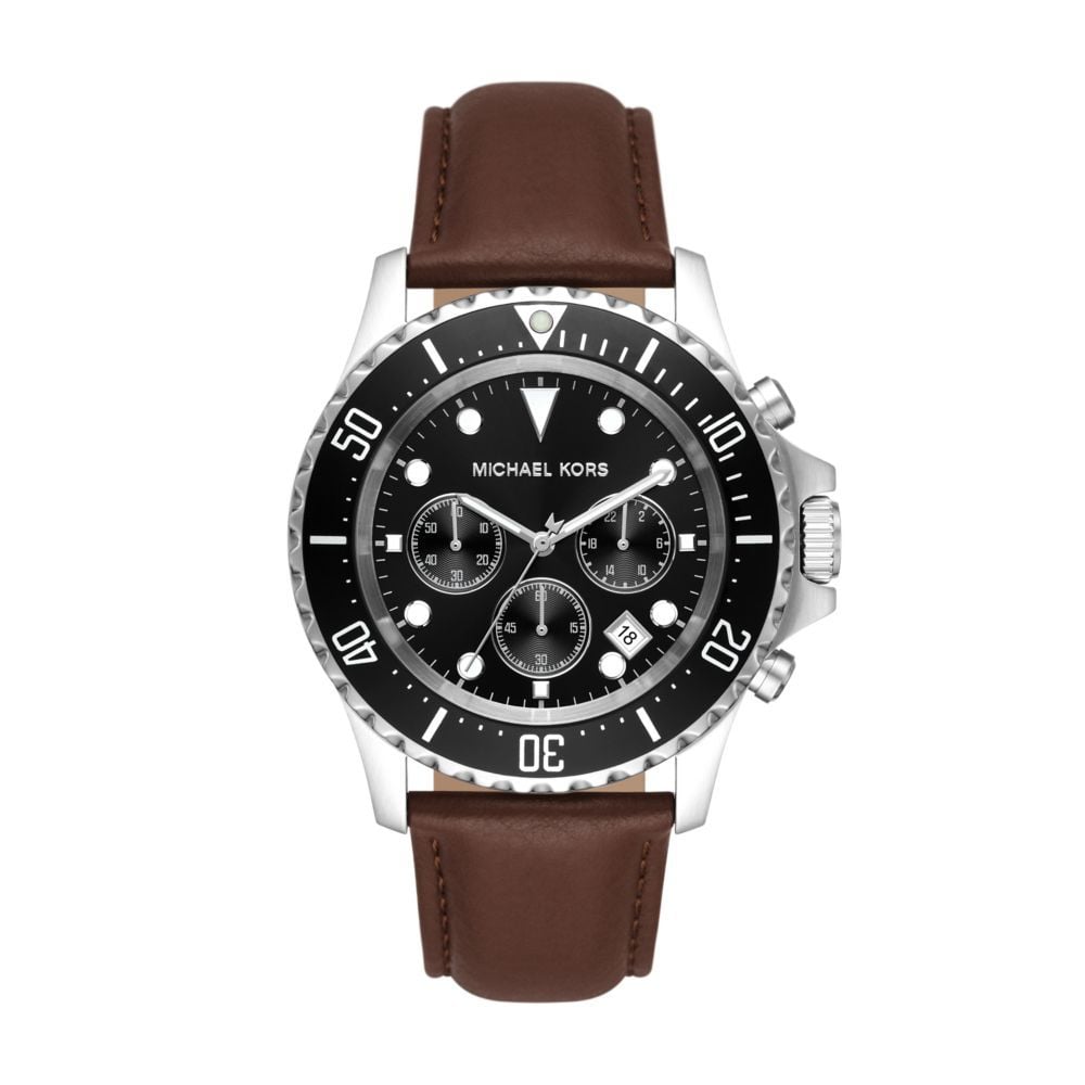 Shop Authentic Michael Kors Everest Chronograph Black Dial Brown Leather Strap Watch For Men - MK9054 - Luxxuri