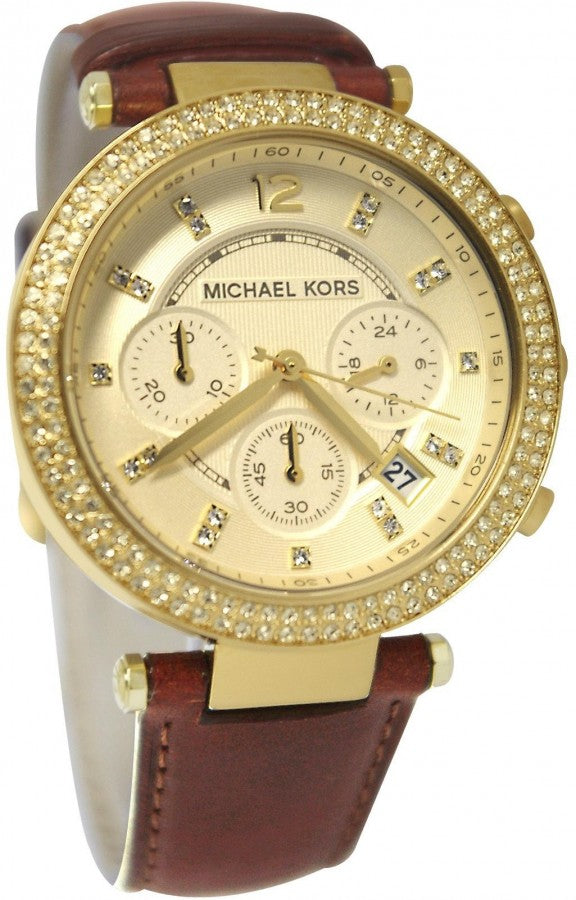 Shop Authentic Michael Kors Parker Champagne Dial Brown Leather Strap Watch for Women - MK2249 - Luxxuri