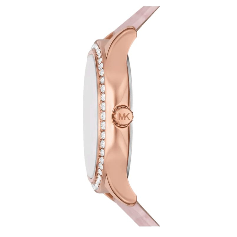 Michael Kors Sage Three-Hand Mother of Pearl Pink Dial Pink Leather Strap Watch for Women - MK4820