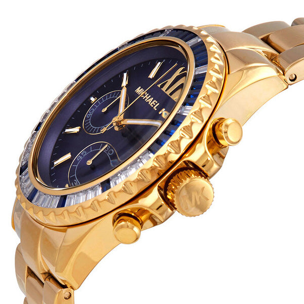 Shop Authentic Michael Kors Everest Chronograph Blue Dial Gold Steel Strap Watch For Women - MK6971 - Luxxuri
