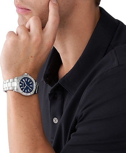 Shop Authentic Michael Kors Everest Three-Hand Blue Dial Silver Steel Strap Watch For Men - MK9079 - Luxxuri