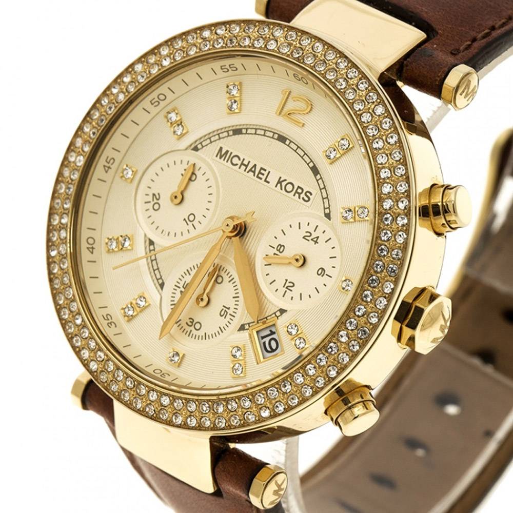 Shop Authentic Michael Kors Parker Champagne Dial Brown Leather Strap Watch for Women - MK2249 - Luxxuri