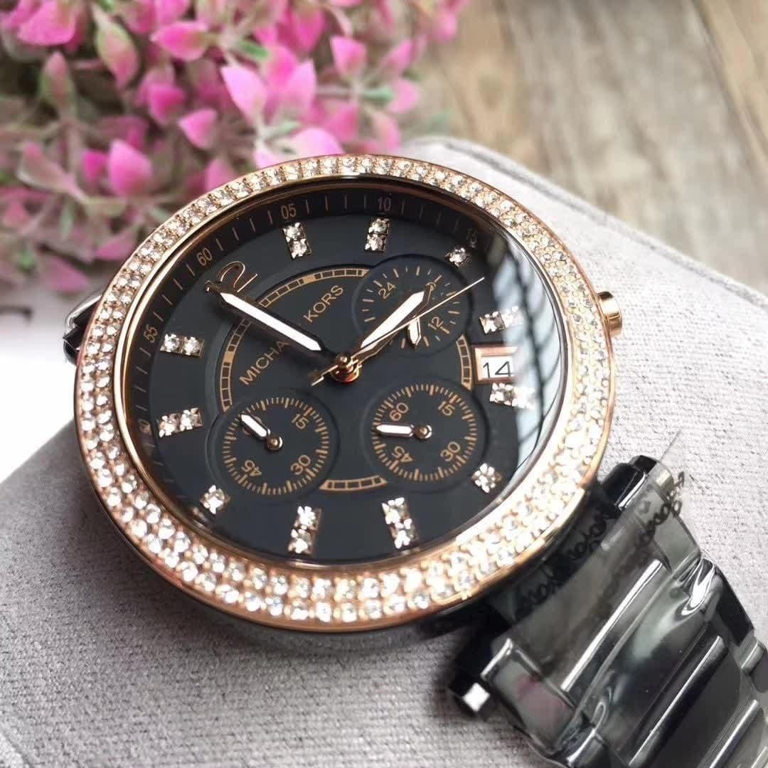 Shop Authentic Michael Kors Parker Diamonds Black Dial Black Steel Strap Watch for Women - MK5885 - Luxxuri