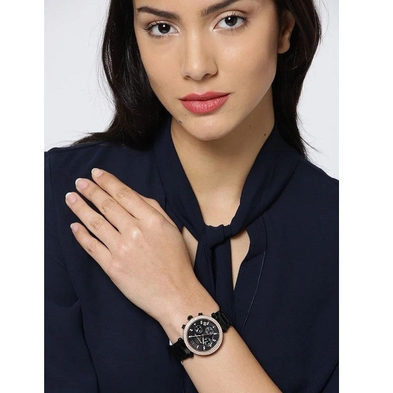 Shop Authentic Michael Kors Parker Diamonds Black Dial Black Steel Strap Watch for Women - MK5885 - Luxxuri