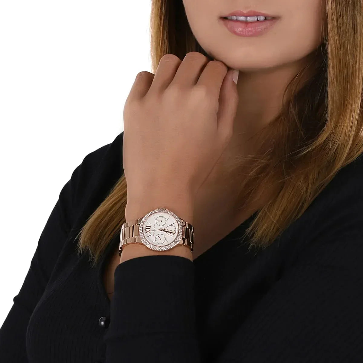 Michael Kors Camille Multifunction White Dial Rose Gold Steel Strap Watch For Women - MK6845