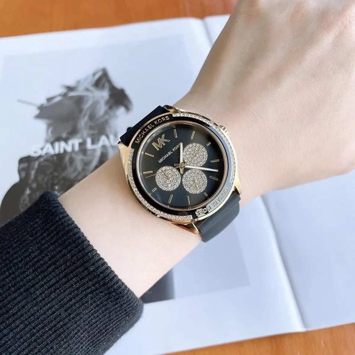 Shop Authentic Michael Kors Quartz Black Dial Black Silicone Strap Watch For Women - MK6944 - Luxxuri