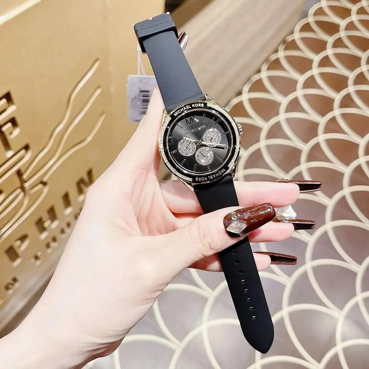 Shop Authentic Michael Kors Quartz Black Dial Black Silicone Strap Watch For Women - MK6944 - Luxxuri