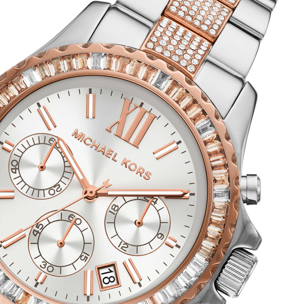 Shop Authentic Michael Kors Everest Chronograph Silver Dial Two Tone Steel Strap Watch For Women - MK6975 - Luxxuri