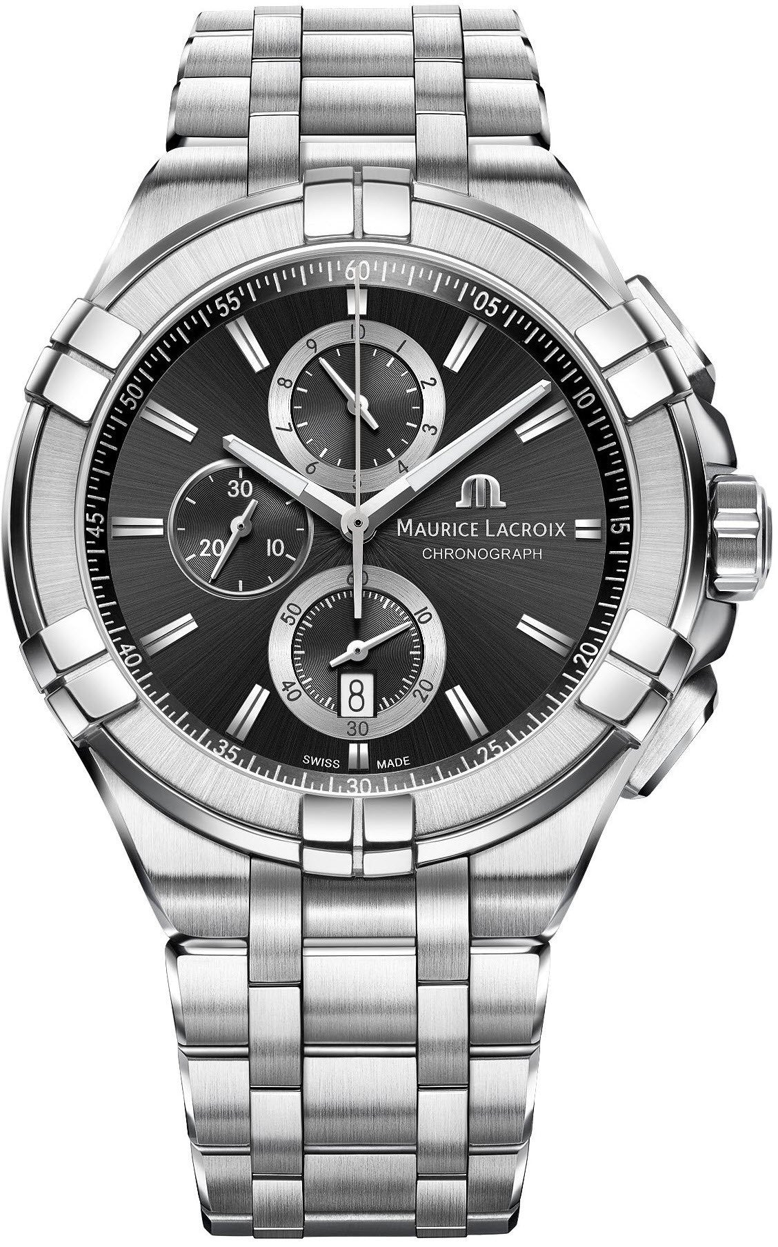 Shop Authentic Maurice Lacroix Aikon Chronograph Black Dial Silver Steel Strap Watch for Men - AI1018-SS002-330-1 - Luxxuri