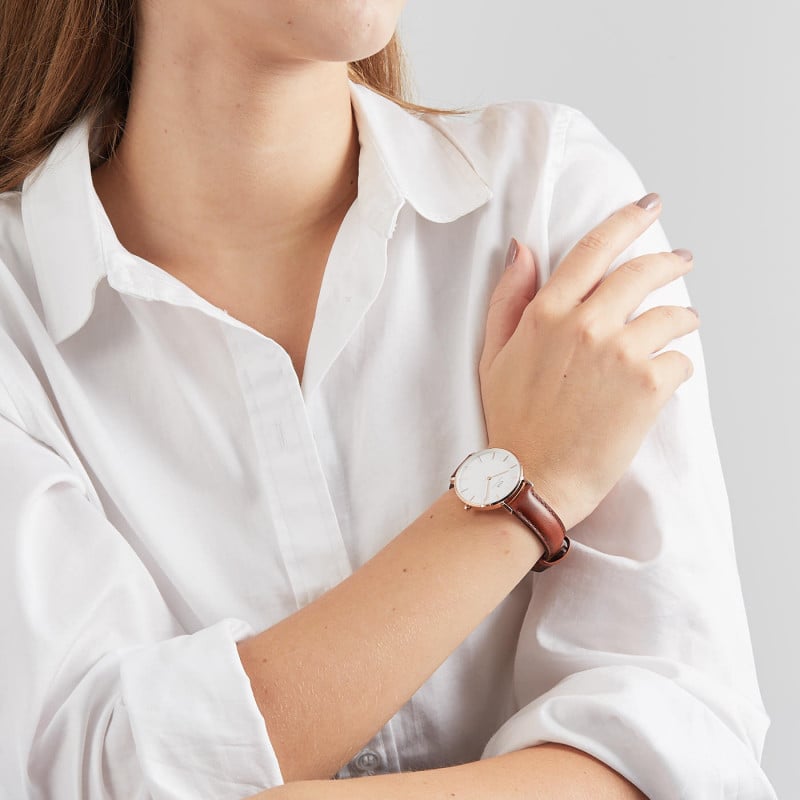 Shop Authentic Daniel Wellington Petite St Mawes White Dial Brown Leather Strap Watch For Women - DW00100175 - Luxxuri